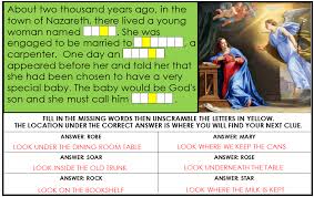 These clues will lead youth to locations throughout the church building and grounds. Christmas Treasure Hunt Nativity Game