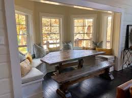 This is the perfect spot for a romantic and private dinner for two or a celebration for 12. Bay Window Tables Farmhouse Furniture And Home Decor Bench Seating Kitchen Window Seat Kitchen Bay Window Seating Kitchen