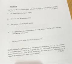 solved question 2 a use the modulus density chart to fi