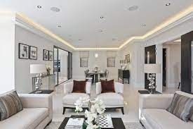 Interiors არის მიმწოდებელი პროდუქცია და მომსახურება, როგორიცაა ავეჯის დიზაინი მომსახურების,ბეტონის იატაკი. Dropped Cornice With Led Ribbon Concealed Inside Interior Desigh By M Y Interiors Home Living Room Designs Ceiling Design