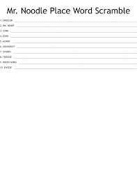 Mr. Noodle Place Word Scramble - WordMint