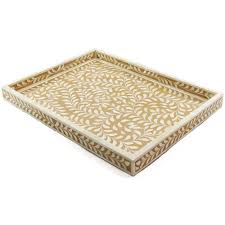 Anya Floral Black Decorative Bone Inlay Tray Bone Inlay Tray Bone Inlay Serving Tray Decor