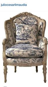 Blue Cream Toile Bergere Chair Chair Wingback Chairs For Sale