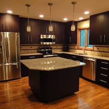 Espresso Cabinets With Medium Oak Wood Floors Google Search Dark Wood Kitchen Cabinets Dark Wood Kitchens Contemporary Kitchen