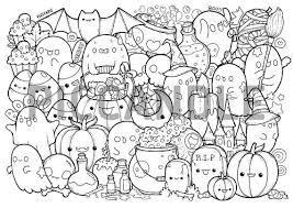 Cute kawaii halloween coloring pages. Halloween Doodle Coloring Page Printable Cute Kawaii Coloring Page For Kids And Adults Kawaii Coloring Pages Doodle Coloring Pages Art Coloring Pages