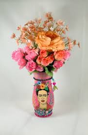 Frida Decor Frida Kahlo Glass Vase With Coordinating Silk Etsy In 2020 Frida Kahlo Party Decoration Halloween Flower Arrangements Silk Flower Arrangements