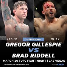 Lands a counter right hand over a gillespie jab and follows it up with a switch kick to the head that laid gillespie out cold. Mma Junkie On Twitter Icymi Gregor Gillespie Gregor The Gift Returns Against Brad Riddell Next Month Ufcvegas22 Full Story Https T Co 0b7eszo4gu Https T Co Jp7t0dy2ku