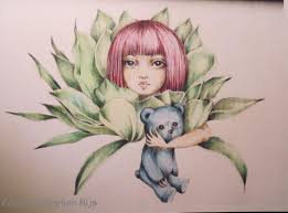 Color My Art Surreal Fantasy Grayscale Underpainting Coloring Book Ikuko Surrealfantasycoloringbook Girlwithbear Coloring Books Surrealism Greyscale