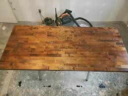 Fortunately the butcher block was already fairly close in color to the floors—it just needed a subtle wash to q. Birch Butcher Block Finishing