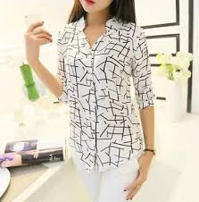 Women Blouses Direct Selling Geomatric 2016 Autumn Women Tops New Mid Calf Sleeve Shirt Female Chiffon Women S Sli Tops Elegantes Blusas De Moda Tops Modernos