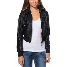 Jou Jou Black Faux Leather Bomber Jacket Zumiez Faux Leather Bomber Jacket Leather Bomber Jacket Faux Leather Bomber