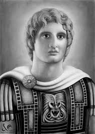 A pencil drawing of Alexander the Great by Nektarios Michael Koutellas.  Koutellas has gone for a very masculine Alexander