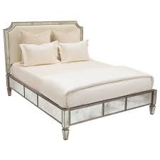 Morgan Bed By Oly Studio Hand Carved Hardwood Bed With Antiqued Mirror Detail And Upholstered Headboard Shown In Silver W Bed Hardwood Bed Leather Headboard