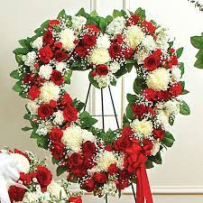 When picking funeral flowers there are a few things to keep in mind. Always Remember Red White Floral Heart Tribute Plantshed Com