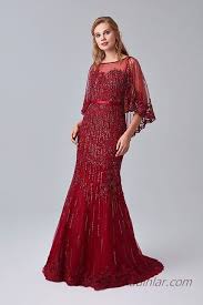 2019 Abiye Elbise Modelleri Kirmizi Uzun Yetim Kol Transparan Yaka Islemeli Aksamustu Giysileri The Dress Elbise