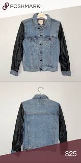 Forever 21 Denim Jacket With Faux Leather Sleeves Leather Sleeve Denim Jacket Jackets