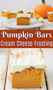 Pumpkin Bars With Cream Cheese Frosting Are The Ideal Combination Of Two Of Your Favorite Flavors A Simpl In 2020 Pumpkin Bars Pumpkin Recipes Dessert Pumpkin Dessert