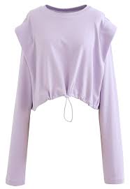 Adjustable Oversized Crop Sweatshirt In Lavender Retro Indie And Unique Fashion