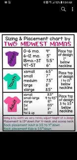 Htv Size Placement Guide Size Chart For Kids Cricut