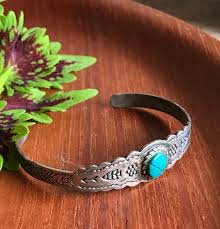 Vintage Navajo Native American Turquoise Childs Cuff Bracelet Fred Harvey  Era Arrowhead