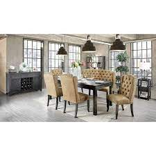 With casual charm combined with comfortable, regal side arms, the sunset trading comfort back arm chair has a timeless slat back and traditional style that will add character and sophistication at the heads of your dining room table. Sania Iii 84 Inch Dining Room Set W Gold Wingback Chairs By Furniture Of America Furniturepick