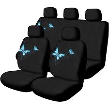 Butterfly Seat Cover Pack Blue Adjustable Headrests Size 30 06h Front Rear Airbag Compatible Supercheap Auto Black Seat Covers Headrest Seat Cover
