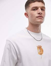 TOPMAN x ASHMOLEAN premium oversized fit t-shirt with tulip and butterfly  print patch in white