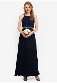 Zalora Navy Bridesmaid Pleated Maxi Dress With Embellished Waistband 0e6c5aa1da1c5dgs 1 Buy Maxi Dresses Online Modest Maxi Dress Maxi Dress Online