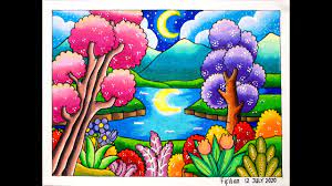 Crayons are a great way of drawing on large surfaces, with their soft stroke and bright colours. Cara Gradasi Warna Ep 230 Menggambar Pemandangan Step By Step Youtube