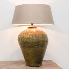 Large antique opalescent oil lamp, table lamp. Extra Large Olive Green Storage Pot As Lamp Pottery Table Lamps The Silk Road Collection