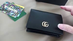 Signature vintage script logo leather card case wallet, brown 547596. Gucci Leather Card Case Reveal Of Compact Wallet And What Fits Youtube