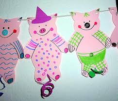 Leuke Slinger Basteln5 Fasching Faltgirlande Schweinchen Lila Gruen Fasching Basteln Basteln Silvester Glucksbringer Basteln Silvester