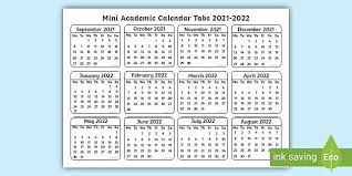 Mini Academic Tabs 2021 2022 Calendar