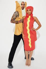 Hot Dog & Bun Tunic 2Pack Couple Costume Set - Red/combo