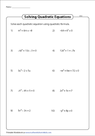 Kick into gear with this set of easy exercises presenting ten simple quadratic equations for practice. Solving Quadratic Equations Using The Formula Worksheets