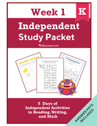 If you decide to participate in the homework program, we ask that the packets be returned attach your reading log from the program to this coupon. Independent Study Packet For Kindergarten Week 1 Workbook Education Com