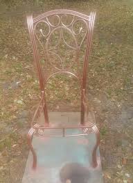 Rose Gold Copper Penny Spray Paint My New Favorite Color This Metal Chair Went From Patio Furniture Makeover Metal Patio Furniture Metallic Painted Furniture