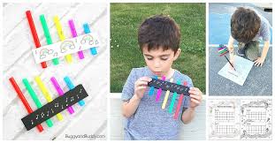 Homemade Pan Flutes For Kids With Free Printable Recording Sheet Buggy And Buddy Pan Flute Instrument Craft Preschool Music Activities