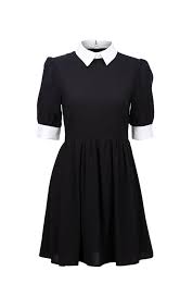 Black And White Wednesday Addams Dress With Peter Pan Collar Black With White Collar Andrastea Dress The Cultlabel Gothic Robe Fashion Mode