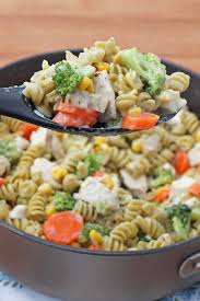 Cheesy Chicken Veggie Pasta Skillet Emily Bites Recipe Veggie Pasta Recipes Veggie Pasta Recipes