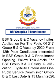 Bsf Group B C Recruitment 2020 317 Group B C Vacancy Last Date 15 March 2020 In 2020 Last Date Online Form Recruitment