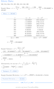 How to compute sample variance (standard deviation) as samples arrive sequentially, avoiding numerical problems that could degrade accuracy. How Do You Find The Mean Variance And Standard Deviation For The Data 232 254 264 274 287 298 312 342 And 398 Socratic