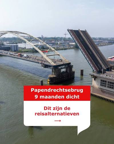 🚧 Papendrechtsebrug 9 maanden dicht: zo reis je straks Vanaf 17 juli 23.00 uur tot 21 april 2027 is de Papendrechtsebrug dicht. Rijkswaterstaat Drechtsteden voert werkzaamheden uit aan de brug en vervangt
