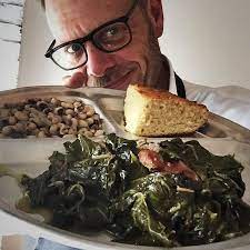 Alton Brown S Greens Black Eyed Peas And Cornbread For New Year S Food Network Recipes Pea Recipes Brown Recipe