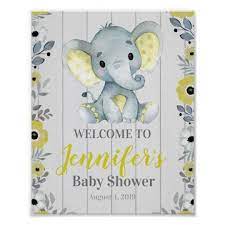 Unisex Elephant Welcome Sign Yellow Rustic Shower Poster Zazzle Com Baby Shower Themes Unisex Baby Shower Themes Neutral Elephant Baby Shower Theme