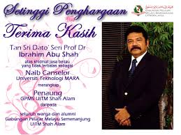 Seterusnya, terima kasih juga kepada ibu bapa saya kerana memberikan sokongan dan dorongan kepada saya sepanjang folio ini disiapkan. Sekalung Penghargaan Terima Kasih Tan Sri Dato Sri Prof Dr Ibrahim Abu Shah Gpms Uitm