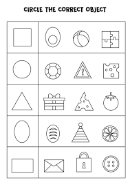 Encontre O Objeto Correto Em Uma Linha Combine Formas E Objetos Aprendendo Formas Geometricas Vetor Premium