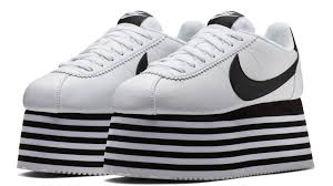 Black And White Striped Platform Heels Comme Des Garcons Lifts Up The Nike Cortez Nike Cortez Nike Cortez Sneaker Sneakers
