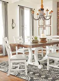 Valebeck White Brown Rectangular Dining Room Table In 2021 Farmhouse Dining Room Set Rectangular Dining Room Table Farmhouse Chic Dining Room