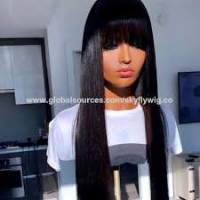 Add a ribbon bow, head pin or a flower headband to make the most of the. China Long Silky Straight Brazilian Human Hair 13 6 Lace Front Wigs With Bang For Sale On Global Sources Lace Wig Frontal Wig Long Wigs For Sale